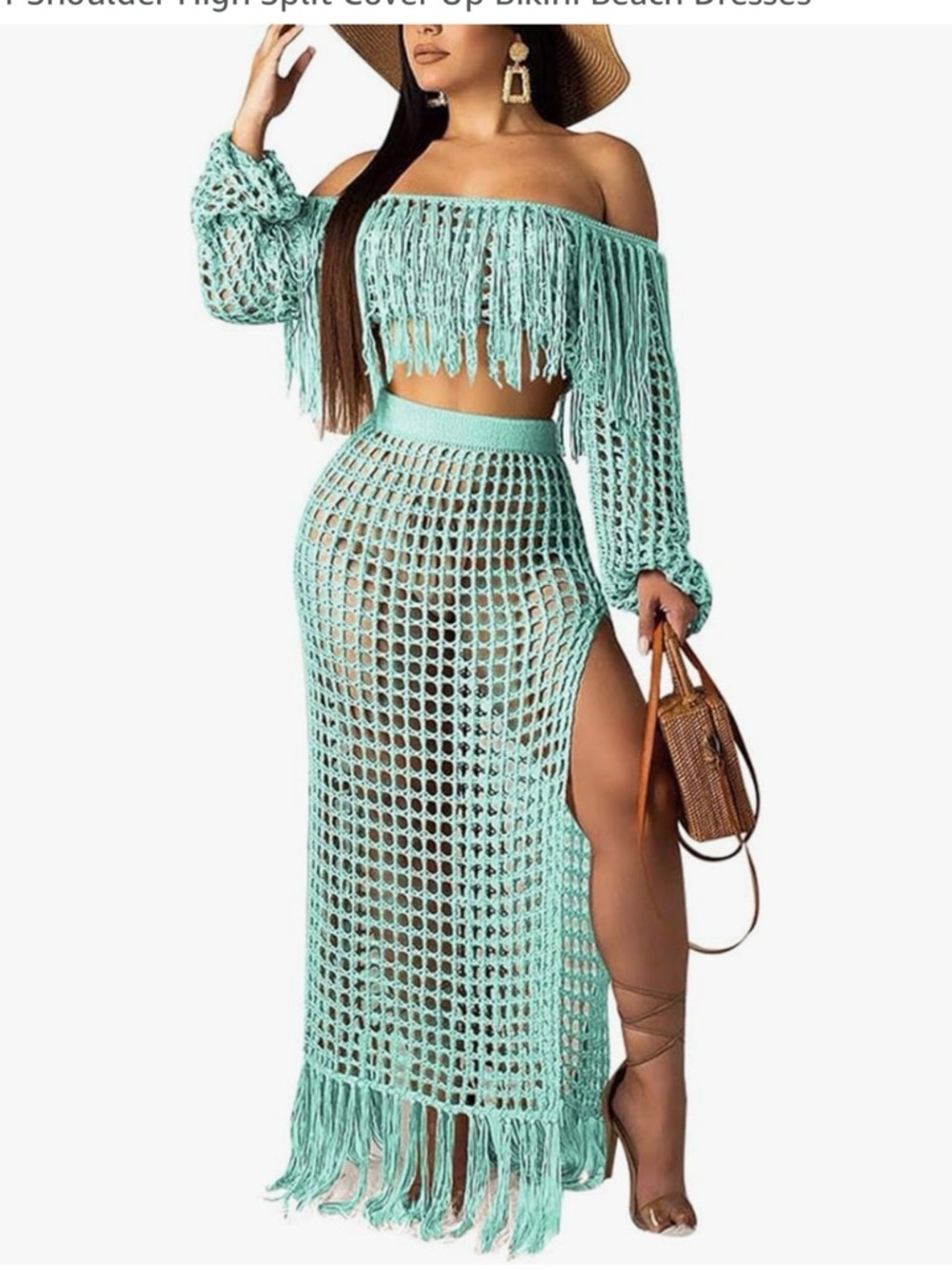 Mint Crochet Fringe Maxi Skirt - Boho Beach Cover-Up